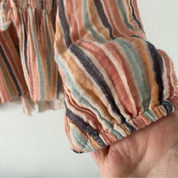 True Craft XL Smocked Tie Front Peasant Top Beachy Boho Coastal Cowgirl Beachy - Picture 10 of 13